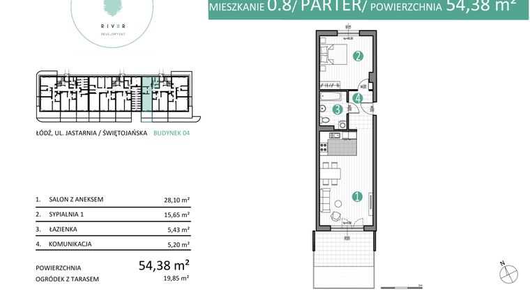 Rzut - Mieszkanie na sprzedaż 2 pokoje o powierzchni 54,38 m² - numer 04.0.8 w Port Jastarnia bud. 01, 04