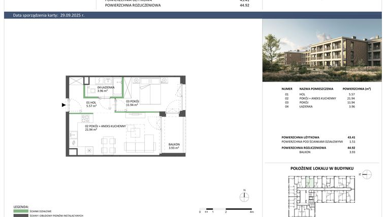 Rzut - Mieszkanie na sprzedaż 2 pokoje o powierzchni 43,41 m² - numer B-19 w Hillence etap 2
