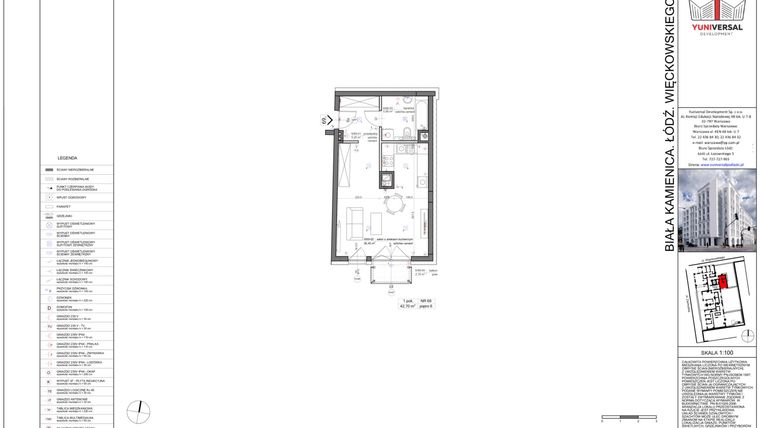 Rzut - Mieszkanie na sprzedaż 1 pokój o powierzchni 43,84 m² - numer 69 w Biała Kamienica