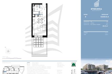 Rzut - Mieszkanie na sprzedaż 1 pokój o powierzchni 29,21 m² - numer C2.K2.2.4 w Stocznia Residence