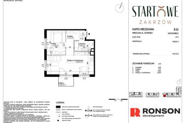 Rzut - Mieszkanie na sprzedaż 2 pokoje o powierzchni 49,13 m² - numer E22 w Osiedle Startowe