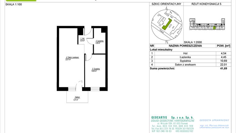 Rzut - Mieszkanie na sprzedaż 2 pokoje o powierzchni 41,69 m² - numer 28/93 w Symfonia Ptasia 28