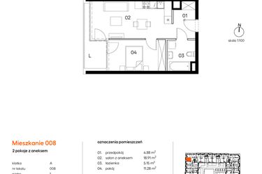 Rzut - Mieszkanie na sprzedaż 2 pokoje o powierzchni 40,22 m² - numer A.A008 w Miasto Polskich Mistrzów Olimpijskich II