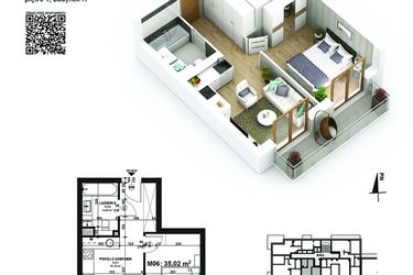 Rzut - Mieszkanie na sprzedaż 2 pokoje o powierzchni 35,02 m² - numer 6 w Piano Park etap VI
