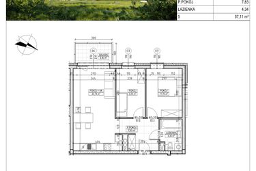 Rzut - Mieszkanie na sprzedaż 3 pokoje o powierzchni 57,11 m² - numer C5.01.40 w Osiedle Panorama Wiślana Etap IV - budynek C5