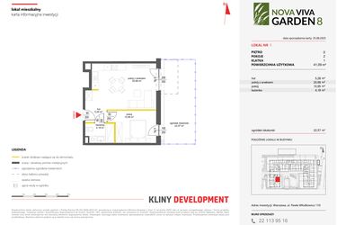 Rzut - Mieszkanie na sprzedaż 2 pokoje o powierzchni 41,09 m² - numer 1 w Nova Viva Garden 8