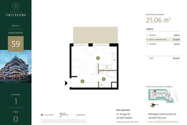 Rzut - Mieszkanie na sprzedaż 1 pokój o powierzchni 25,06 m² - numer 59 w Rezydencja Świerkowa