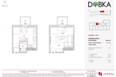 Rzut - Mieszkanie na sprzedaż 1 pokój o powierzchni 36,91 m² - numer B11 w Dobka