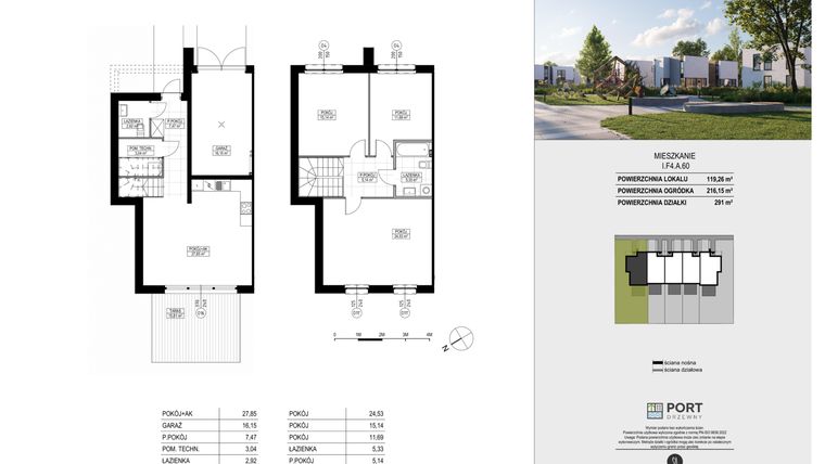 Rzut - Dom na sprzedaż 4 pokoje o powierzchni 119,26 m² - numer I.F4.A.60 w Port Drzewny