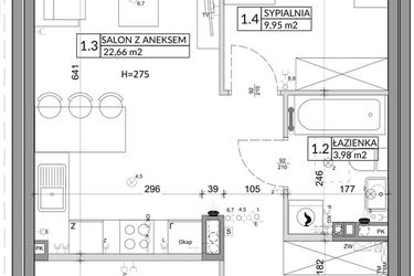 Rzut - Mieszkanie na sprzedaż 3 pokoje o powierzchni 56,89 m² - numer 86B w Osiedle Młodych etap VI