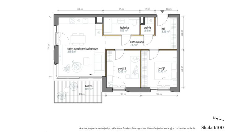 Rzut - Mieszkanie na sprzedaż 3 pokoje o powierzchni 60,15 m² - numer B/1/1 w Kopernika 71