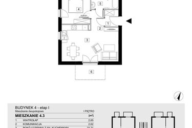 Rzut - Mieszkanie na sprzedaż 2 pokoje o powierzchni 43,55 m² - numer 4.3 w Jasieny