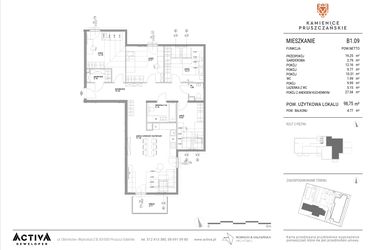 Rzut - Mieszkanie na sprzedaż 5 pokoi o powierzchni 98,75 m² - numer B1.09 w Kamienice Pruszczańskie
