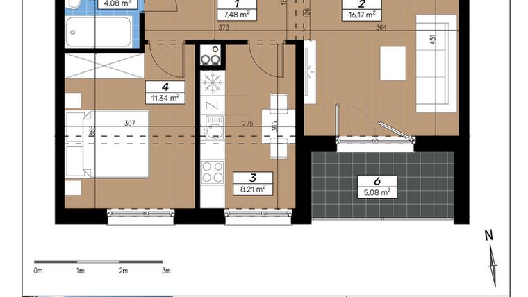 Rzut - Mieszkanie na sprzedaż 2 pokoje o powierzchni 47,28 m² - numer C/1/3 w Limone