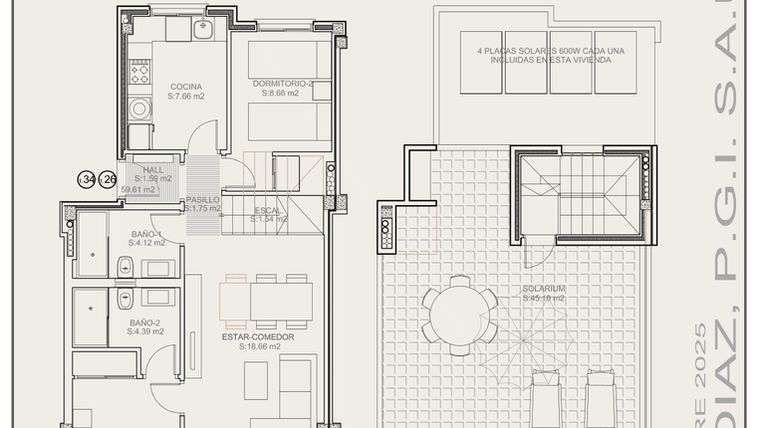 Rzut - Mieszkanie na sprzedaż 2 pokoje o powierzchni 59,6 m² - numer T1.26 w Residencial La Isla III