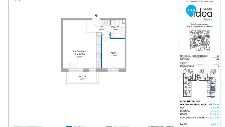 Rzut - Mieszkanie na sprzedaż 2 pokoje o powierzchni 49,4 m² - numer 4A/58 w Osiedle Idea Aurora