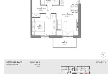 Rzut - Mieszkanie na sprzedaż 2 pokoje o powierzchni 45,89 m² - numer 2A.11 w Akacjowa Wita
