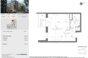 Rzut - Mieszkanie na sprzedaż 1 pokój o powierzchni 30,57 m² - numer I-C67 w Industria etap I-D