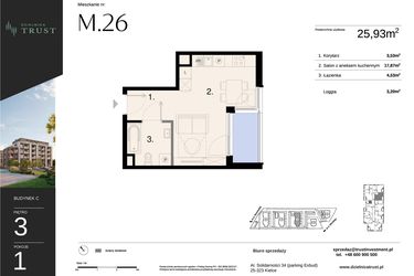Rzut - Mieszkanie na sprzedaż 1 pokój o powierzchni 25,93 m² - numer C - M.26 w Dzielnica Trust