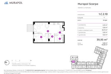 Rzut - Mieszkanie na sprzedaż 2 pokoje o powierzchni 39,93 m² - numer 1.C.2.10 w Murapol Scarpa