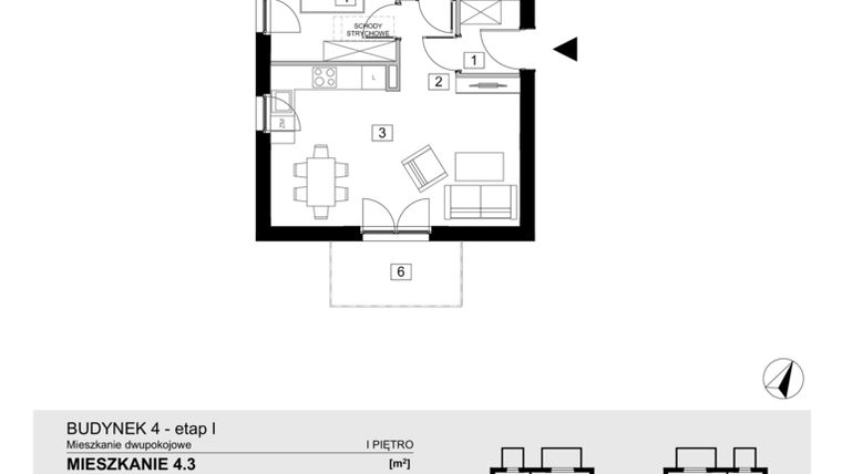Rzut - Mieszkanie na sprzedaż 2 pokoje o powierzchni 43,55 m² - numer 4.3 w Jasieny