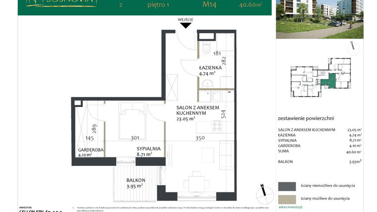 Rzut - Mieszkanie na sprzedaż 2 pokoje o powierzchni 40,6 m² - numer 2.M14 w Sosnovia