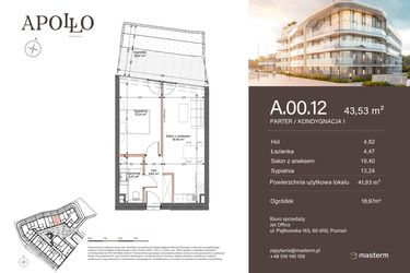 Rzut - Mieszkanie na sprzedaż 2 pokoje o powierzchni 43,53 m² - numer A.0.12 w Apollo Residence