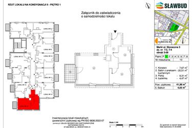 Rzut - Mieszkanie na sprzedaż 2 pokoje o powierzchni 41,96 m² - numer 13 w Osiedle Słoneczna etap 2