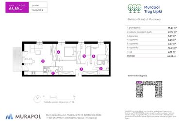Rzut - Mieszkanie na sprzedaż 4 pokoje o powierzchni 67,25 m² - numer 2.A.0.07 w Murapol Trzy Lipki etap II