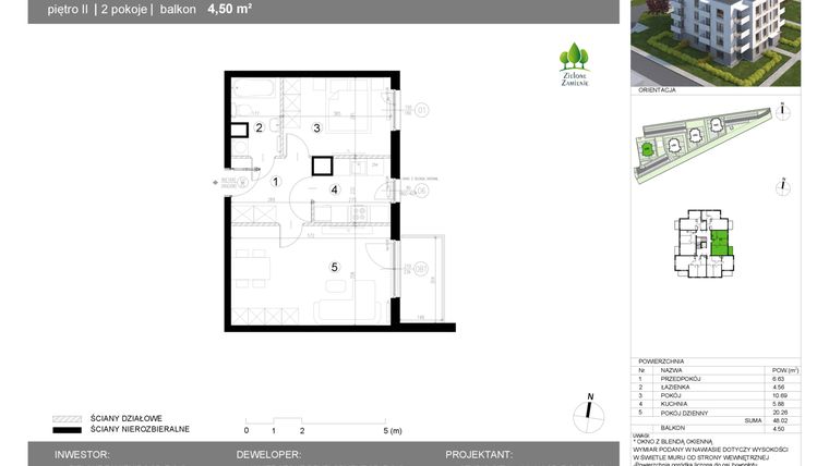 Rzut - Mieszkanie na sprzedaż 2 pokoje o powierzchni 48,02 m² - numer 13G.16 w Zielone Zamienie X