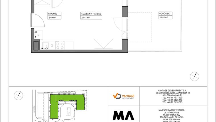 Rzut - Mieszkanie na sprzedaż 1 pokój o powierzchni 31,34 m² - numer PT/C/0/2 w Przystanek Tarnogaj