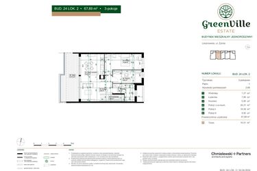 Rzut - Mieszkanie na sprzedaż 3 pokoje o powierzchni 67,89 m² - numer 24.2 w Green Ville