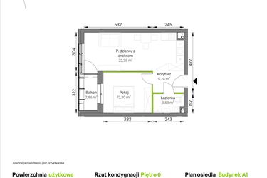 Rzut - Mieszkanie na sprzedaż 2 pokoje o powierzchni 43,46 m² - numer A1/00/05 w WUWA Vita