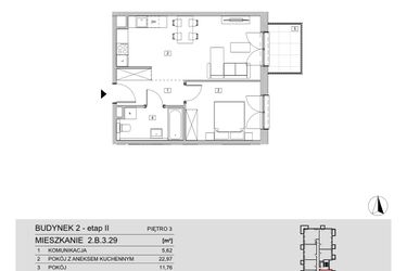 Rzut - Mieszkanie na sprzedaż 2 pokoje o powierzchni 45,98 m² - numer 2.B.3.29 w ATAL Apollina II
