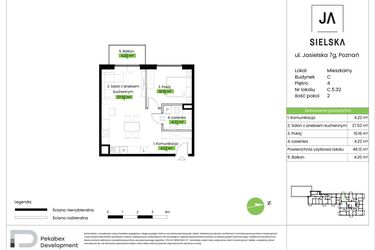Rzut - Mieszkanie na sprzedaż 2 pokoje o powierzchni 46,12 m² - numer C.5.32 w JA_SIELSKA V