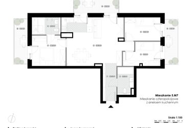 Rzut - Mieszkanie na sprzedaż 4 pokoje o powierzchni 80,09 m² - numer 5.M7 w Stalowa 76