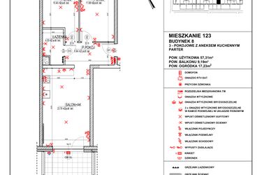 Rzut - Mieszkanie na sprzedaż 3 pokoje o powierzchni 57,31 m² - numer 8.123 w Osiedle 4 Pory Roku - Etap VII