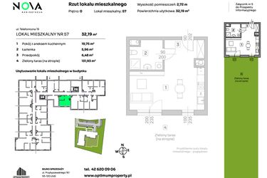 Rzut - Mieszkanie na sprzedaż 1 pokój o powierzchni 32,19 m² - numer 57 w Nova Radiostacja