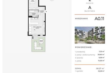 Rzut - Mieszkanie na sprzedaż 2 pokoje o powierzchni 58,31 m² - numer A0.11 w Enklawa Bukowa