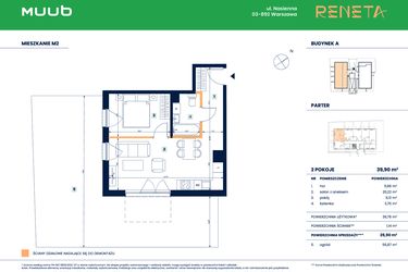 Rzut - Mieszkanie na sprzedaż 2 pokoje o powierzchni 39,9 m² - numer M02 w Reneta