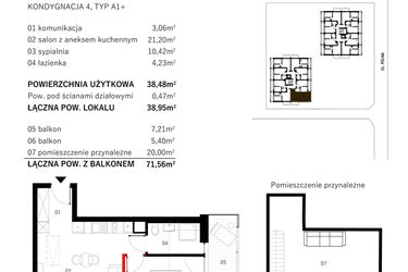 Rzut - Mieszkanie na sprzedaż 3 pokoje o powierzchni 54,98 m² - numer M23 w SUNDAY Resort Ustronie Morskie II