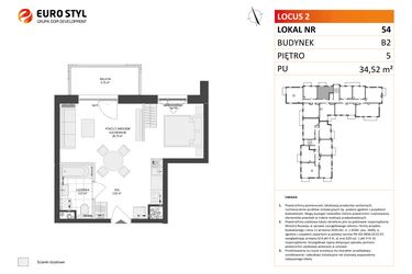 Rzut - Mieszkanie na sprzedaż 1 pokój o powierzchni 34,52 m² - numer 54 w Locus 2 bud. B2