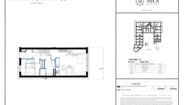 Rzut - Mieszkanie na sprzedaż 2 pokoje o powierzchni 41,54 m² - numer 22 w Miła Resort