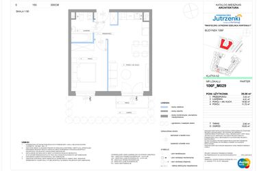 Rzut - Mieszkanie na sprzedaż 2 pokoje o powierzchni 39,08 m² - numer 106F/M029 w Miasteczko Jutrzenki Dzielnica Hortensji