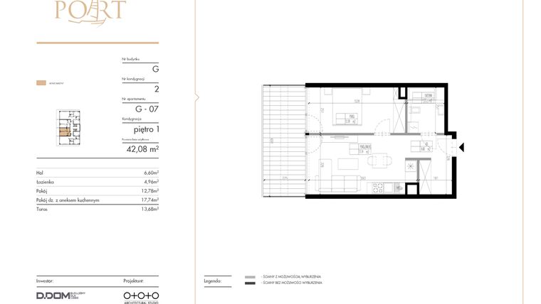 Rzut - Mieszkanie na sprzedaż 2 pokoje o powierzchni 42,08 m² - numer G_7 w Warmiński Port etap V