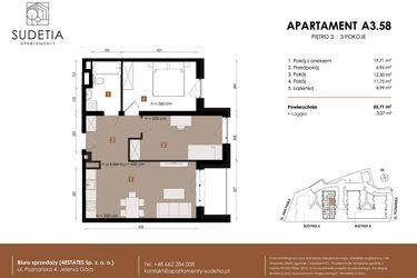 Rzut - Mieszkanie na sprzedaż 3 pokoje o powierzchni 55,71 m² - numer A 3.58 w Apartamenty Sudetia