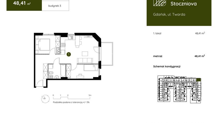 Rzut - Mieszkanie na sprzedaż 1 pokój o powierzchni 48,41 m² - numer 3.E.0.07 w Murapol Stoczniova