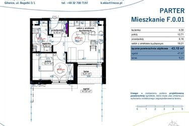 Rzut - Mieszkanie na sprzedaż 2 pokoje o powierzchni 43,18 m² - numer F.0.01 w Wzgórze Poetów 2