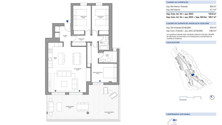 Rzut - Mieszkanie na sprzedaż 3 pokoje o powierzchni 90 m² - numer B3P2-0A w Oceana Gardens II
