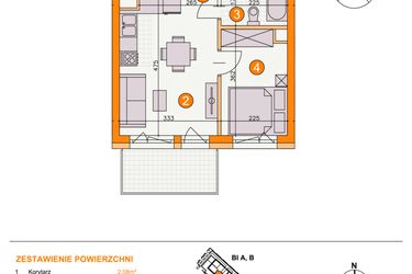 Rzut - Mieszkanie na sprzedaż 2 pokoje o powierzchni 27,56 m² - numer BI/A6 w Osiedle Bocianie Gniazdo 2
